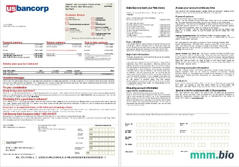 USA Bancorp Bank wyciąg z kredytu hipotecznego w formatach Word i PDF, 2 strony